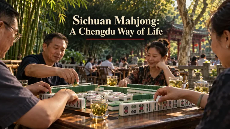 Sichuan mahjong players at an outdoor Chengdu teahouse